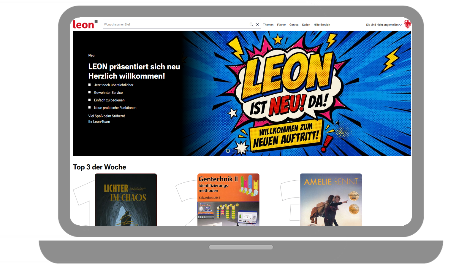 Die Startseite von LeOn Südtirol auf einem Bildschirm