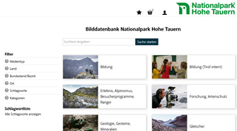 Screenshot Bilddatenbank Nationalpark Hohe Tauern